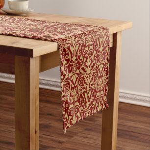 Victorian Era Scrolling Floral Foliage Pattern Short Table Runner
