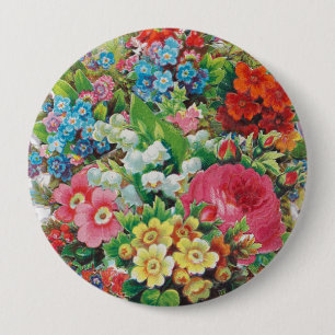 Victorian Era Valentine's Card, Floral Bouquet 10 Cm Round Badge
