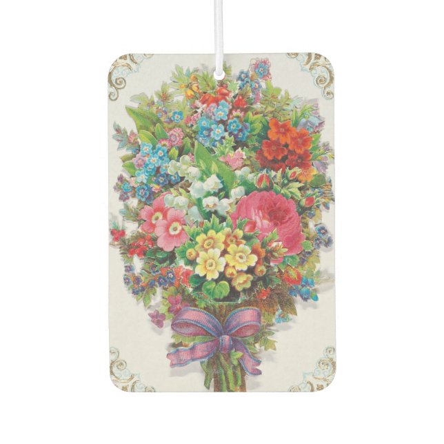 Victorian Era Valentine's Card, Floral Bouquet Car Air Freshener (Front)