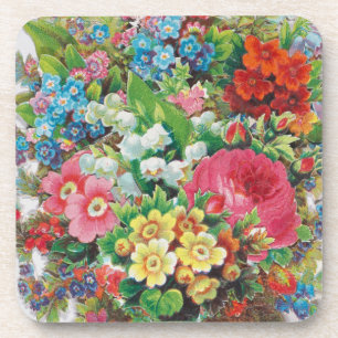 Victorian Era Valentine's Card, Floral Bouquet Coaster