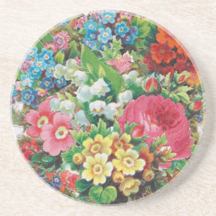 Victorian Era Valentine's Card, Floral Bouquet Coaster