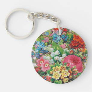 Victorian Era Valentine's Card, Floral Bouquet Key Ring
