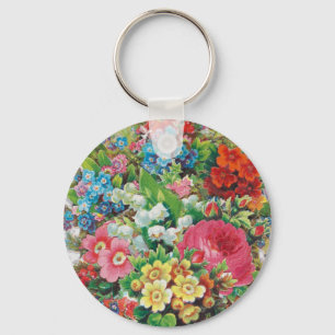 Victorian Era Valentine's Card, Floral Bouquet Key Ring