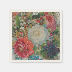 Victorian Era Valentine's Card, Floral Bouquet Napkin
