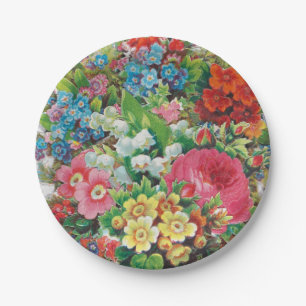 Victorian Era Valentine's Card, Floral Bouquet Paper Plate