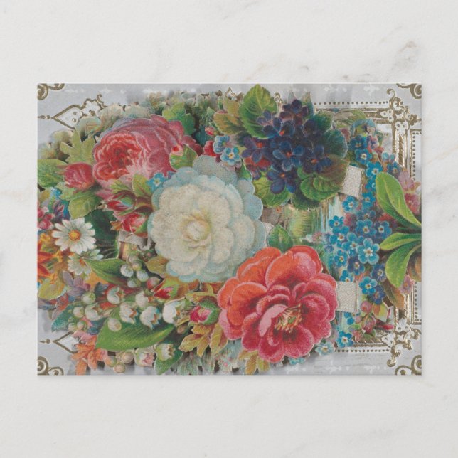 Victorian Era Valentine's Card, Floral Bouquet Postcard (Front)