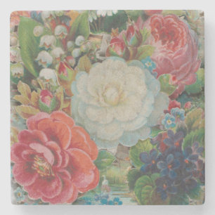 Victorian Era Valentine's Card, Floral Bouquet Stone Coaster