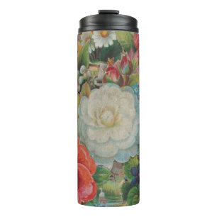 Victorian Era Valentine's Card, Floral Bouquet Thermal Tumbler