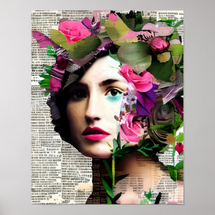 Victorian Era Vintage Woman with Pink Flowers Poster