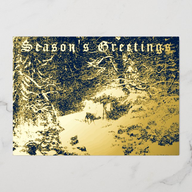 Victorian Era Winter Snow Landscape With Deer Foil Holiday Card (Front)