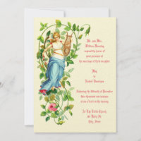 Victorian Era Woman & Harp With Roses Wedding