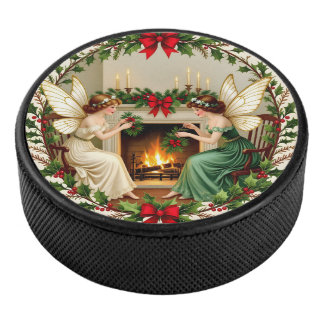 Victorian Fairies Christmas Spirirt Hockey Puck