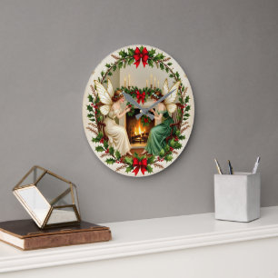 Victorian Fairies Christmas Spirirt Large Clock