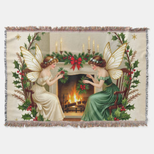 Victorian Fairies Christmas Spirirt Throw Blanket