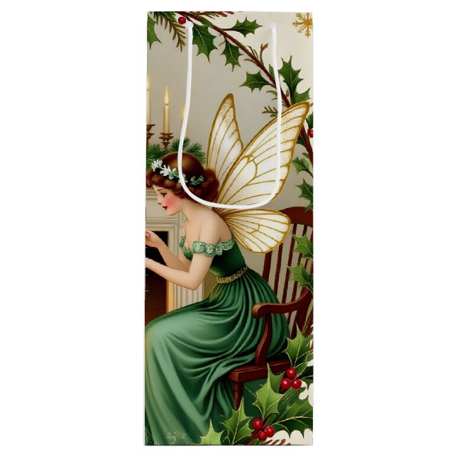 Victorian Fairies Christmas Spirirt Wine Gift Bag (Front)