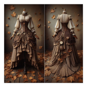 Victorian Fall Leaves Fashion Design Poster