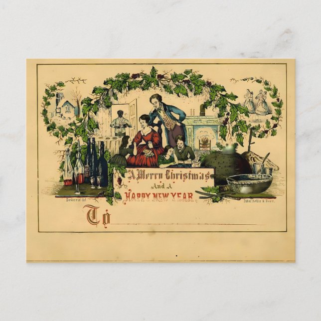 Victorian Family Christmas & Happy New Year Postcard (Front)