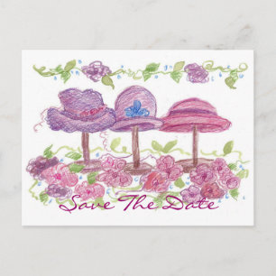 Victorian Fancy Hats Save The Date Flower Drawing Announcement Postcard