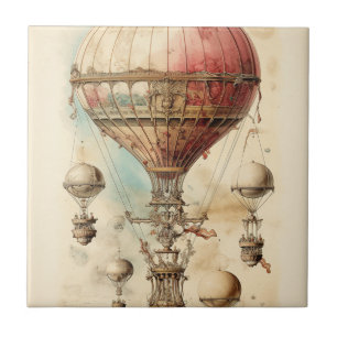 Victorian Fantasy Airship - Pink, Beige & Sepia Tile