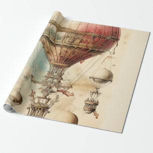 Victorian Fantasy Airship - Pink, Beige & Sepia Wrapping Paper
