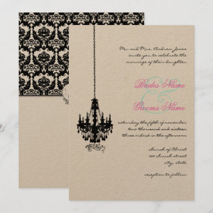 Victorian Farmhouse Chandelier Damask Wedding Invitation