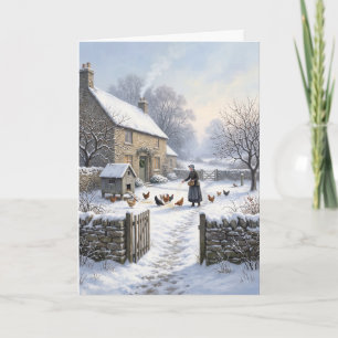 Victorian Farmhouse Chickens Christmas Card