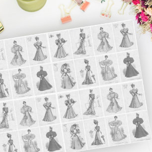 Victorian Fashion Ladies Decoupage Black and White Tissue Paper