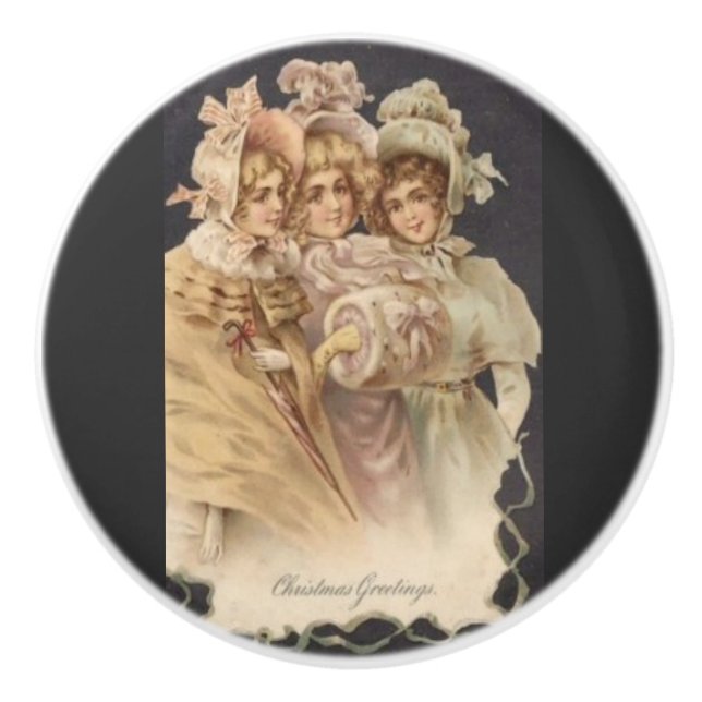 Victorian Fashion Vintage Christmas Ceramic Knob (Front)