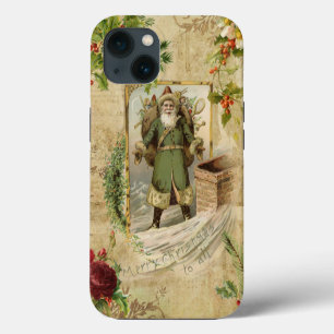 Victorian Father Christmas Floral Ephemera iPhone 13 Case