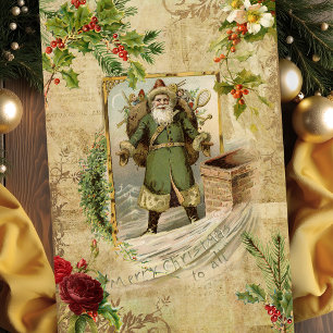 Victorian Father Christmas Floral Ephemera Tissue Paper