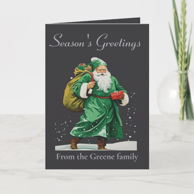 Victorian Father Christmas Wearing Green Robes Cut Card (Front)