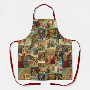 Victorian Father Christmas with Children Collage Apron