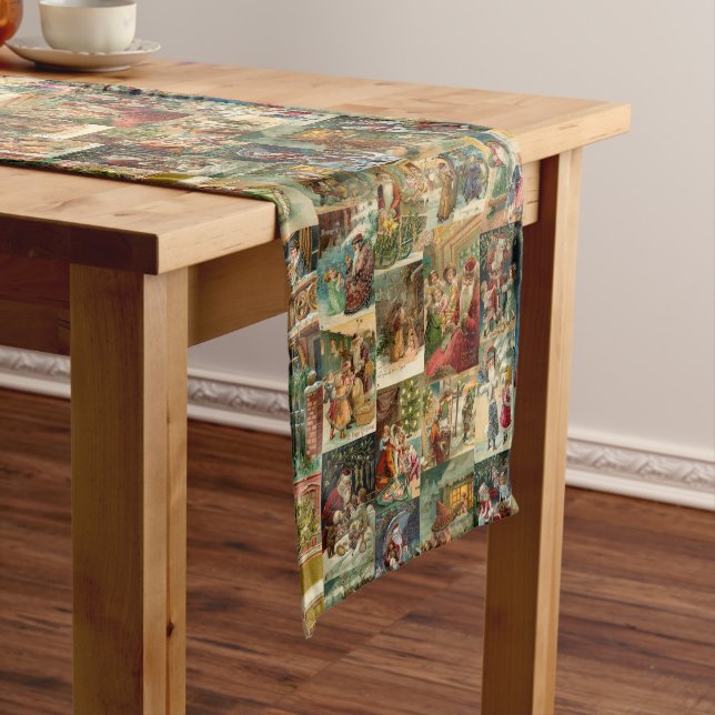 Victorian Father Christmas with Children Collage Long Table Runner (In Situ)