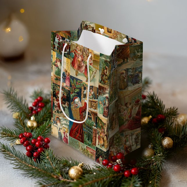 Victorian Father Christmas with Children Collage Medium Gift Bag (Creator Uploaded)