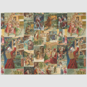 Victorian Father Christmas with Children Collage Tissue Paper