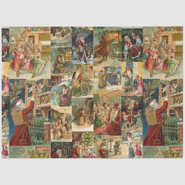 Victorian Father Christmas with Children Collage Tissue Paper (Front)