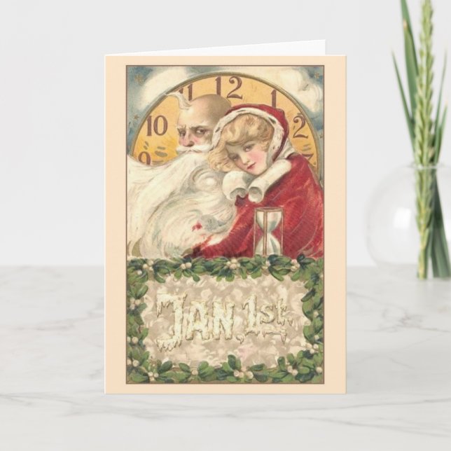 Victorian Father Time New Year Greeting Card (Front)