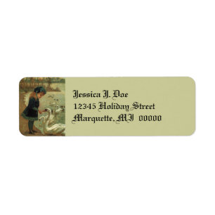 Victorian feeding Swans Girl Return address Label