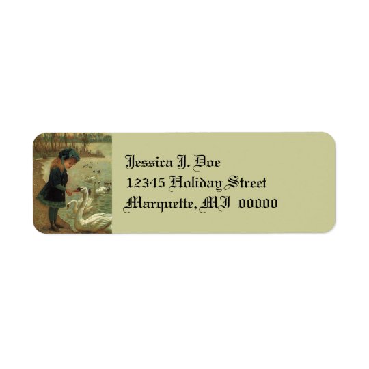 Victorian feeding Swans Girl Return address Label