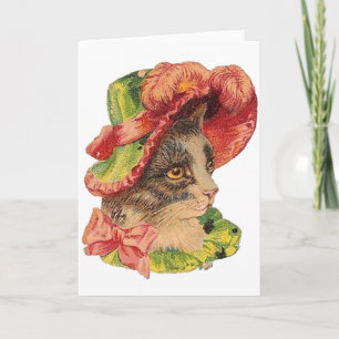 Victorian Female Cat In Fancy Bonnet Note Card