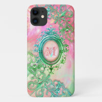 Victorian filigree opal look pink teal elegant
