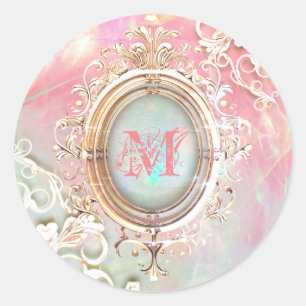 Victorian filigree opalescent gemstone classic round sticker
