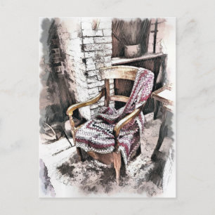 VICTORIAN FIRESIDE CHAIR POSTCARD