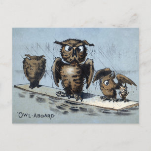 Victorian Floating Owls Postcard 