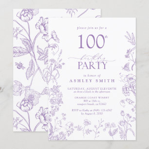 Victorian Floral 100th Birthday Party Lavender Invitation
