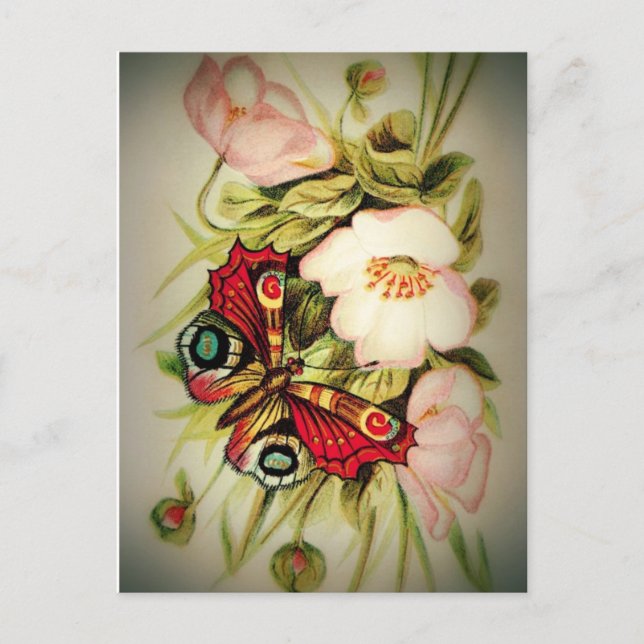 Victorian Floral and Butterfly Postcard (Front)