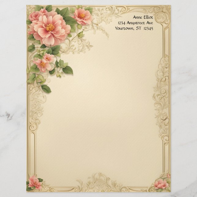 Victorian Floral and Frame Stationery Paper Custom Letterhead (Front)