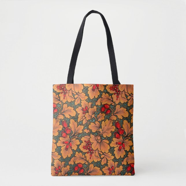Victorian Floral and Leaf Pattern Nature Art Tote Bag (Front)