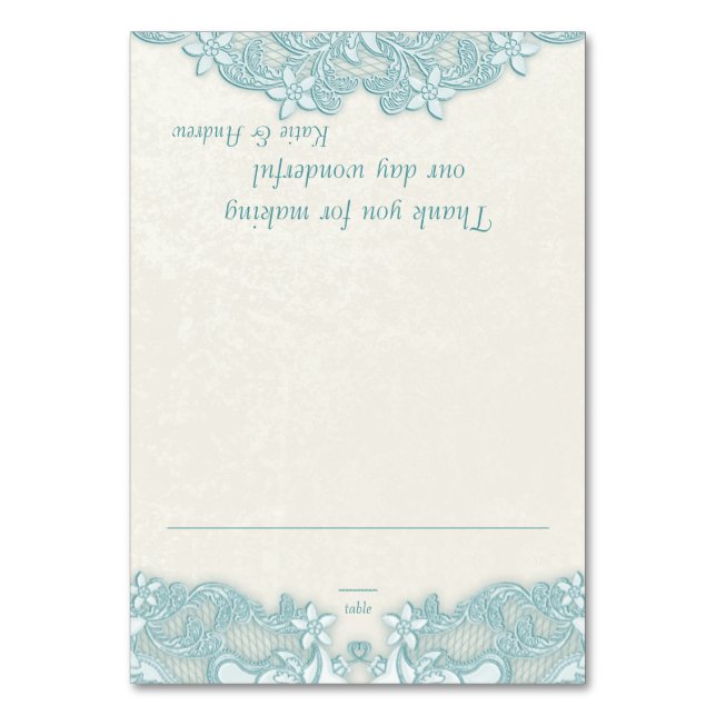 Victorian Floral Aqua Lace Design White Place Card (Front)