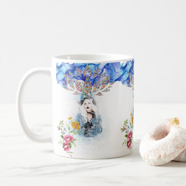 Victorian Floral Blue Mug (With Donut)